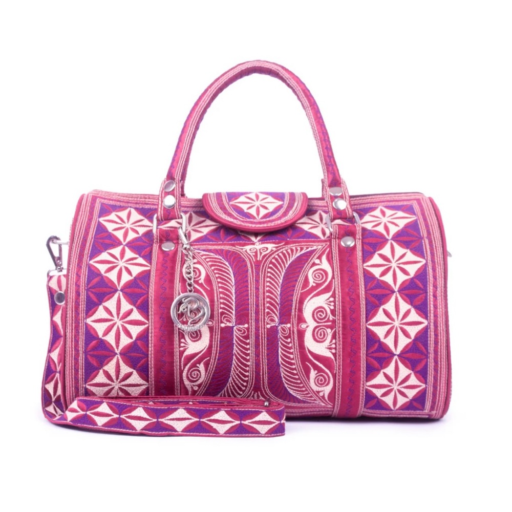 Banda Bag Mini Weekender Bag with Floral Embroidery